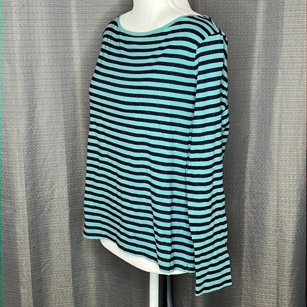 TALBOTS WOMAN PETITES BLUE STRIPED MEDIUM LONG SLEEVED TOP - Picture 3 of 5